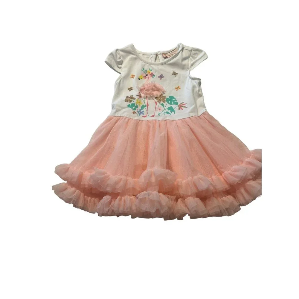 Gillian's Closet Toddler Girls Size 2 Flamingo Tutu Dress graphic front, glitter